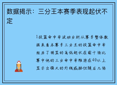 数据揭示：三分王本赛季表现起伏不定