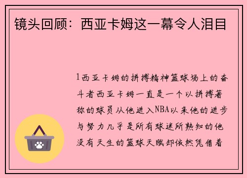 镜头回顾：西亚卡姆这一幕令人泪目